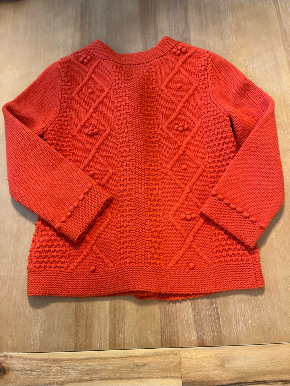 Boden 100% Wool Orange Cable Knit Pom Pom Cardigan - Size 10 - Picture 4 of 9